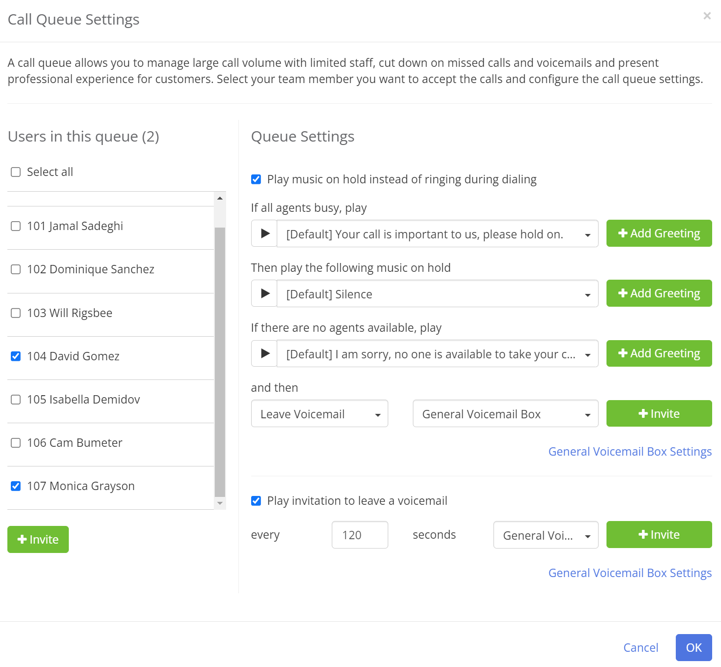 omnivoice call queue settings