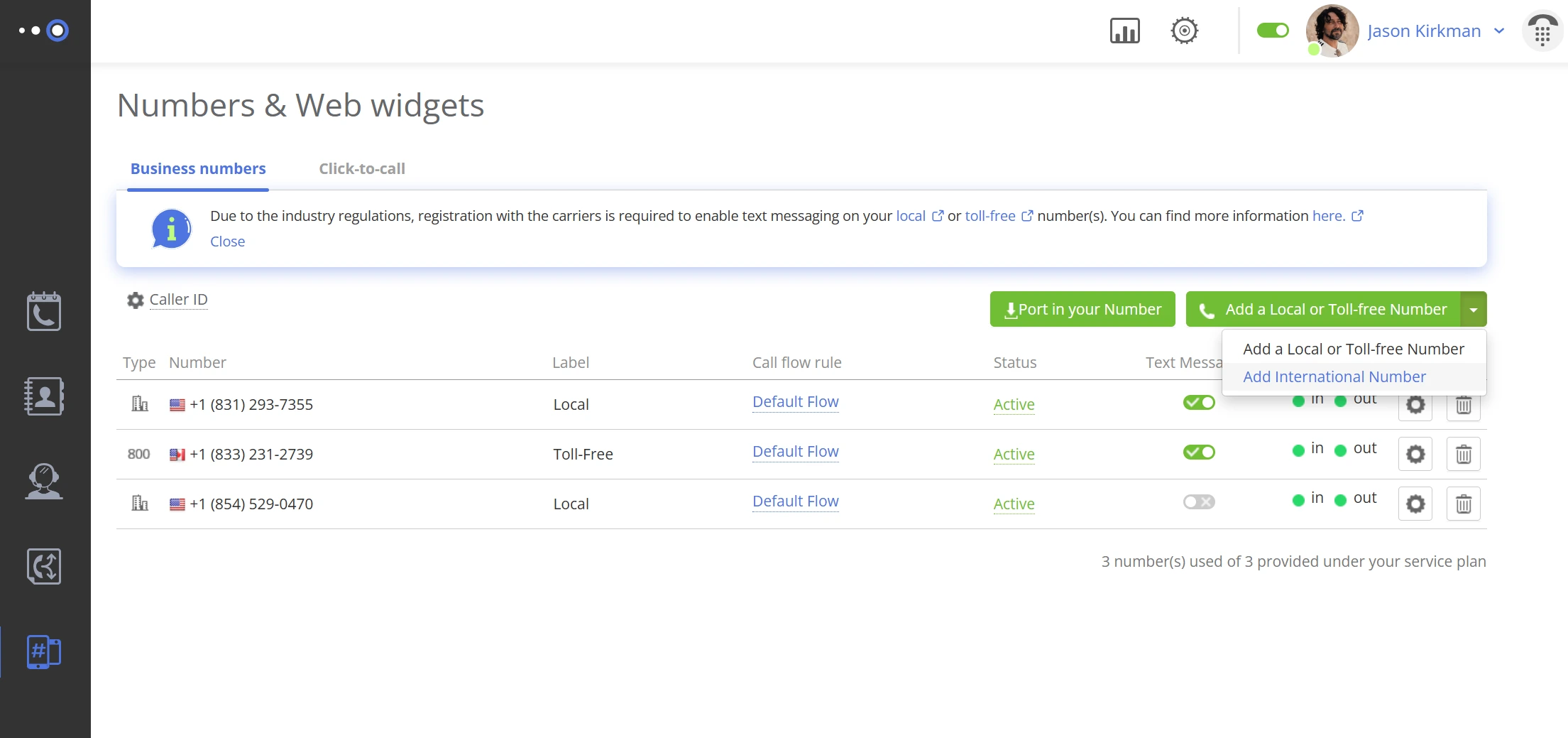 International numbers screenshot
